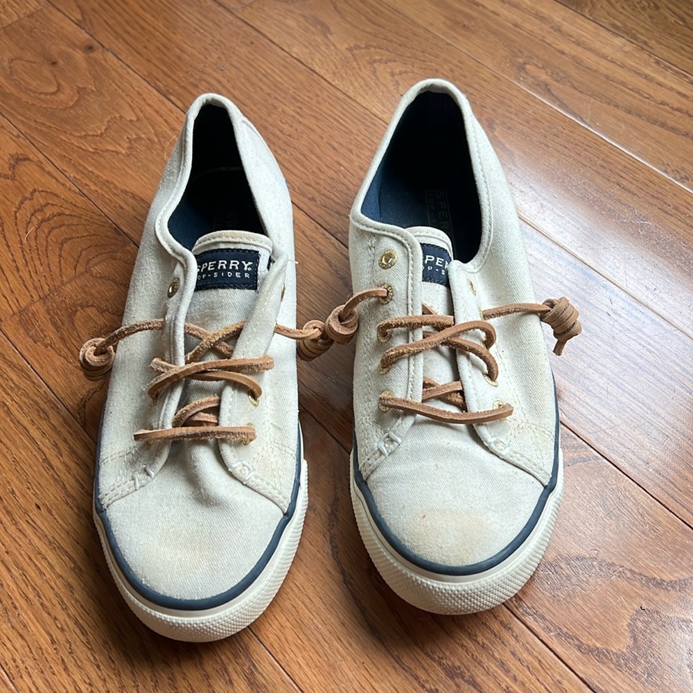 Sperry cream slip on sneakers with leather laces